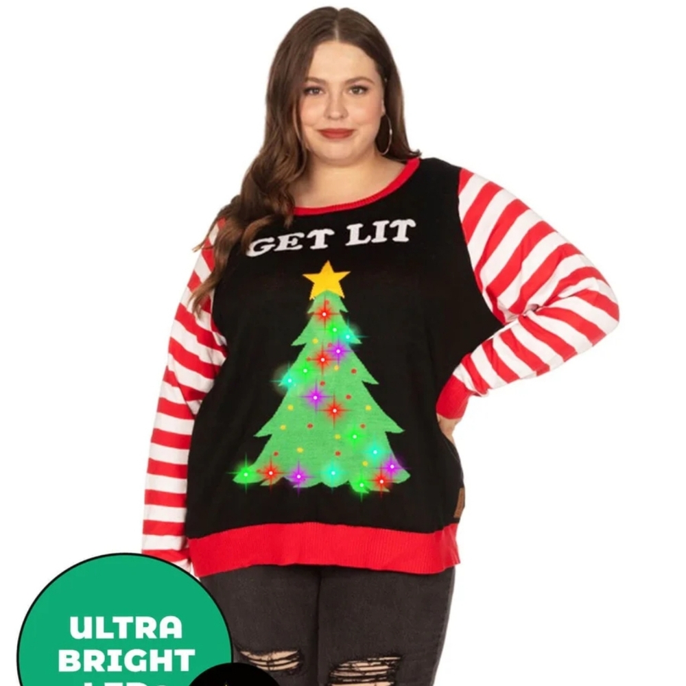 Get Lit Light Up Size Ugly Christmas Sweater